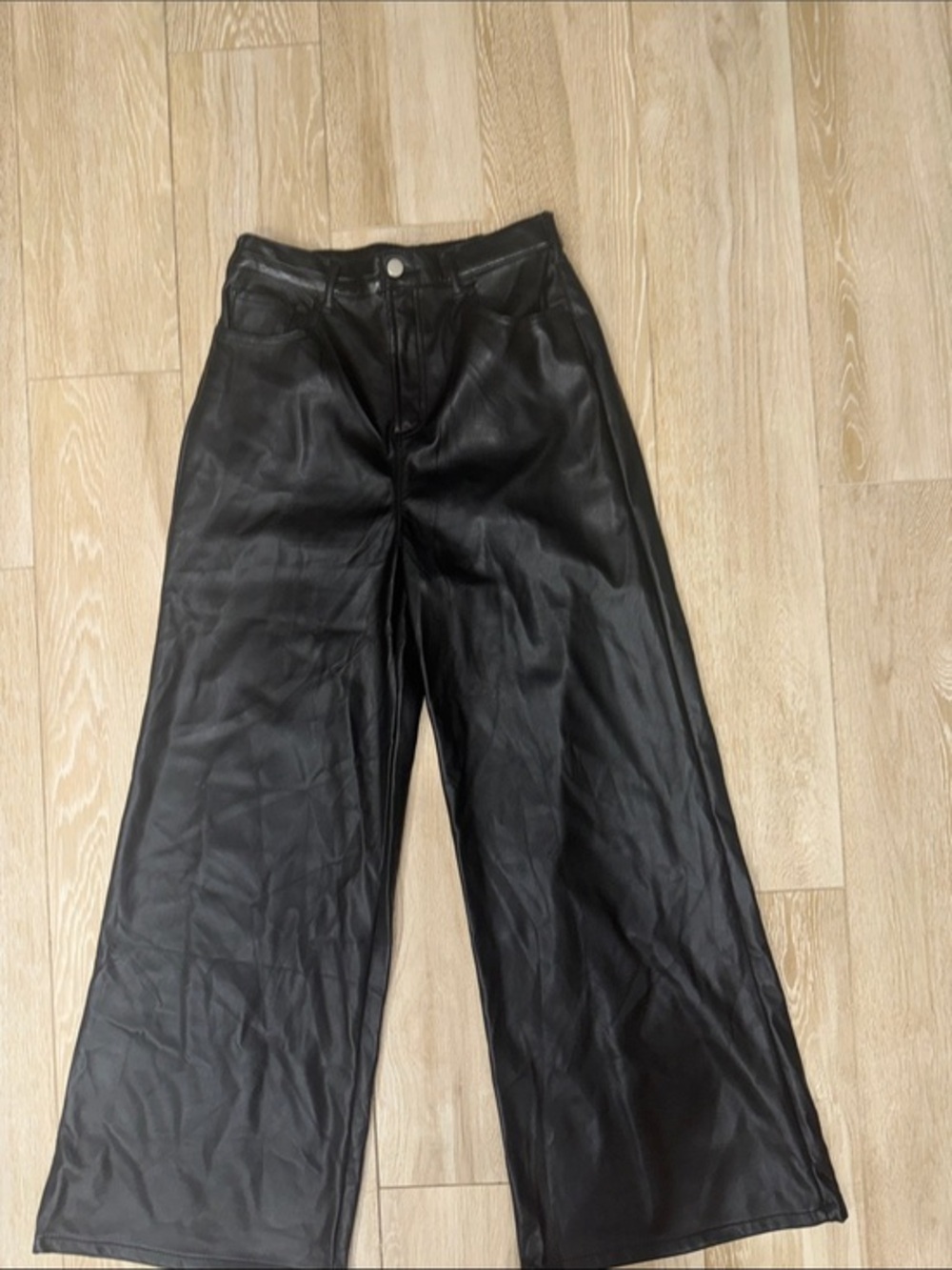 Hunter & Brown Black Faux Leather Wide Leg Pants M